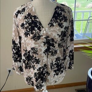 Floral Print Women's Top - Black and Cream
